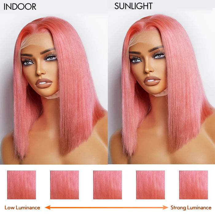 150% Density 13x4 Pre-Plucked Lace Frontal Bob Wig Straight #Pink