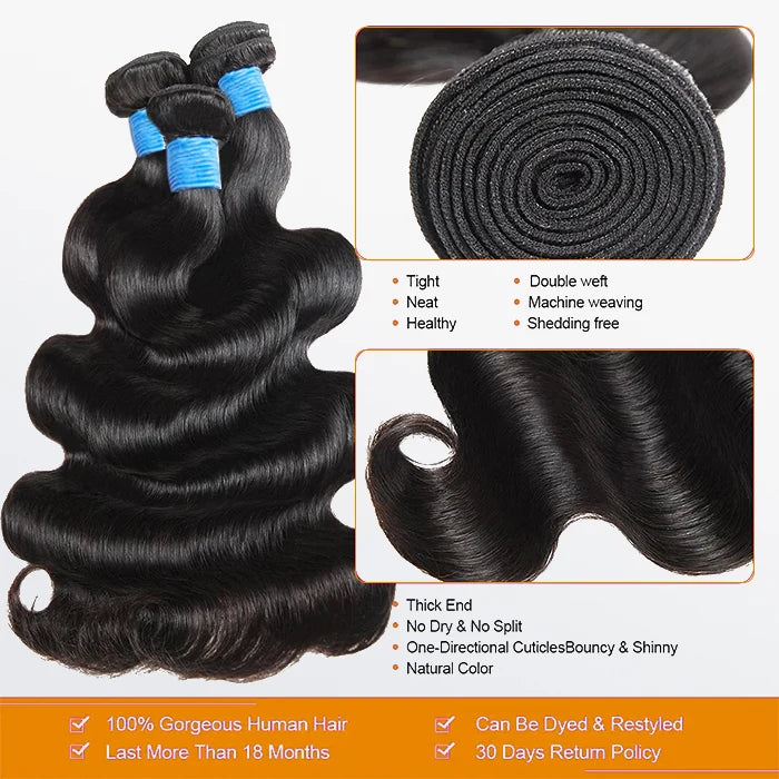 10A 18/20/22 Virgin Hair Body Wave 3 Bundles