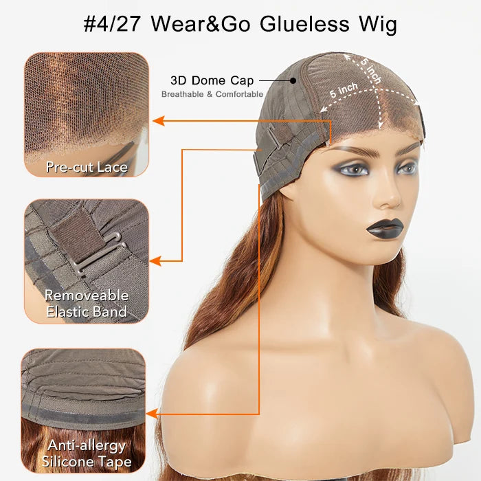 Wear and Go Glueless 150% Density 5x5 Lace Closure Wig #4/27 Body Wave