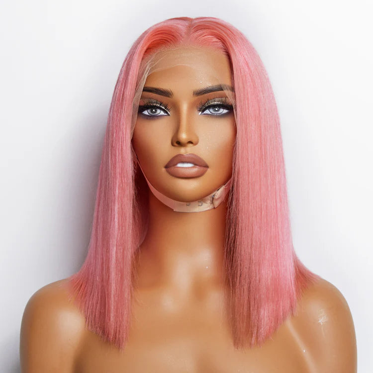 150% Density 13x4 Pre-Plucked Lace Frontal Bob Wig Straight #Pink