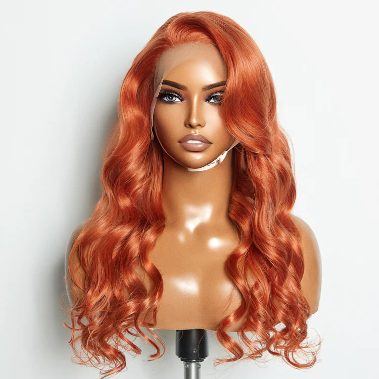 150% Density 13x4 Pre-Plucked Free Part Lace Frontal Wig Body Wave 24 Inches Ginger
