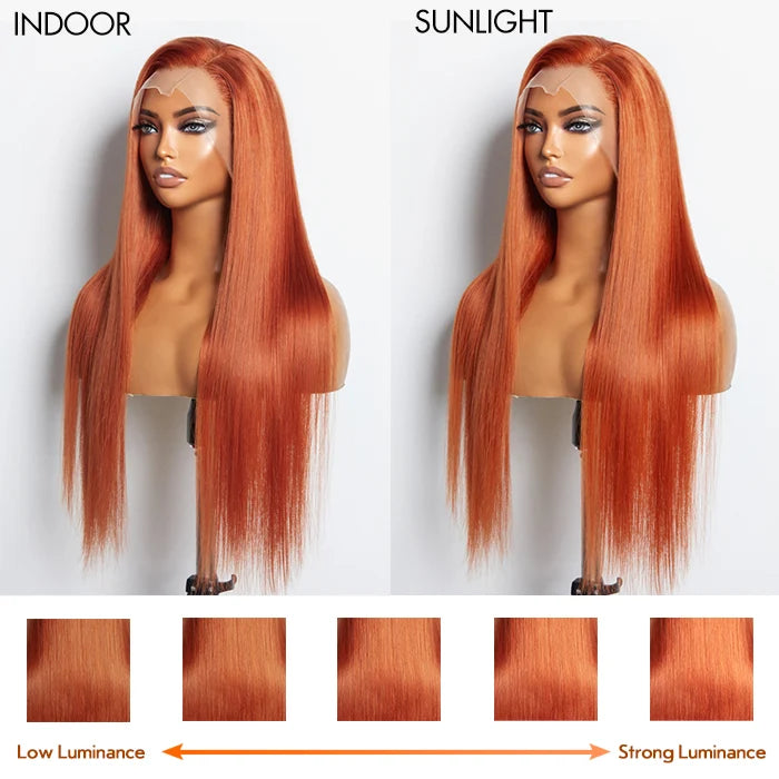 150% Density 13x4 Pre-Plucked Free Part Lace Frontal Wig Straight Ginger