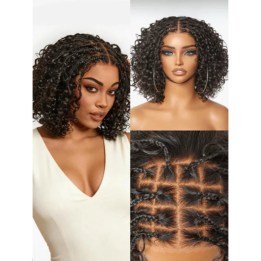 150% Density 5x5 Closure Lace with Boho Braids Pre-Cut Glueless Top Human Hair Wig Curly